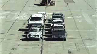 A dense traffic jam, cars barely moving.